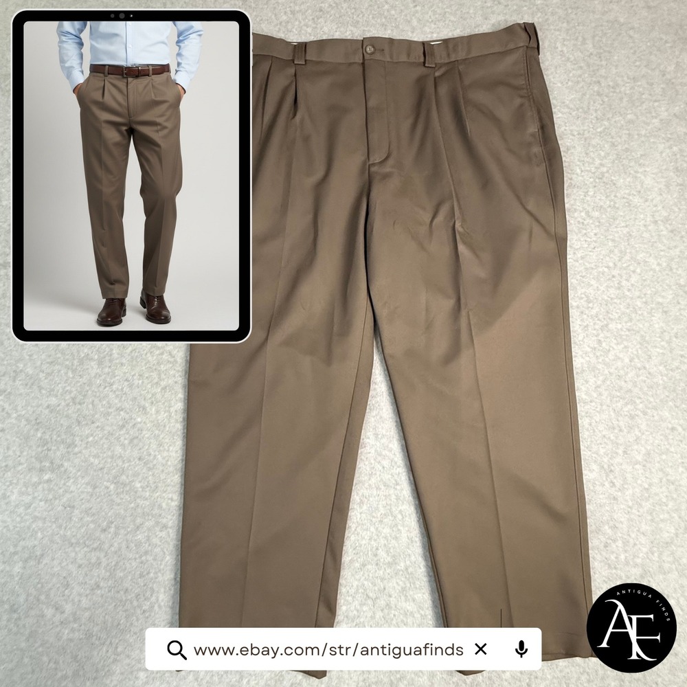 Oak‎ Hill Mens Pleated Dress Pants Brown 50x30 DXL Polyester Trousers